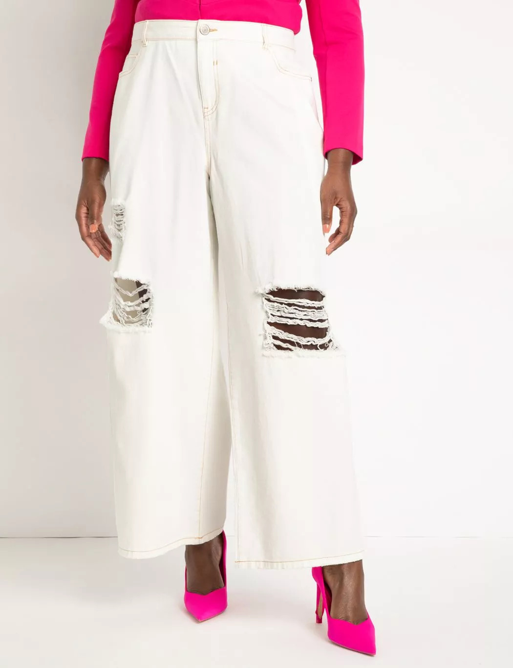 Wide Leg Distressed Jeans | Eloquii