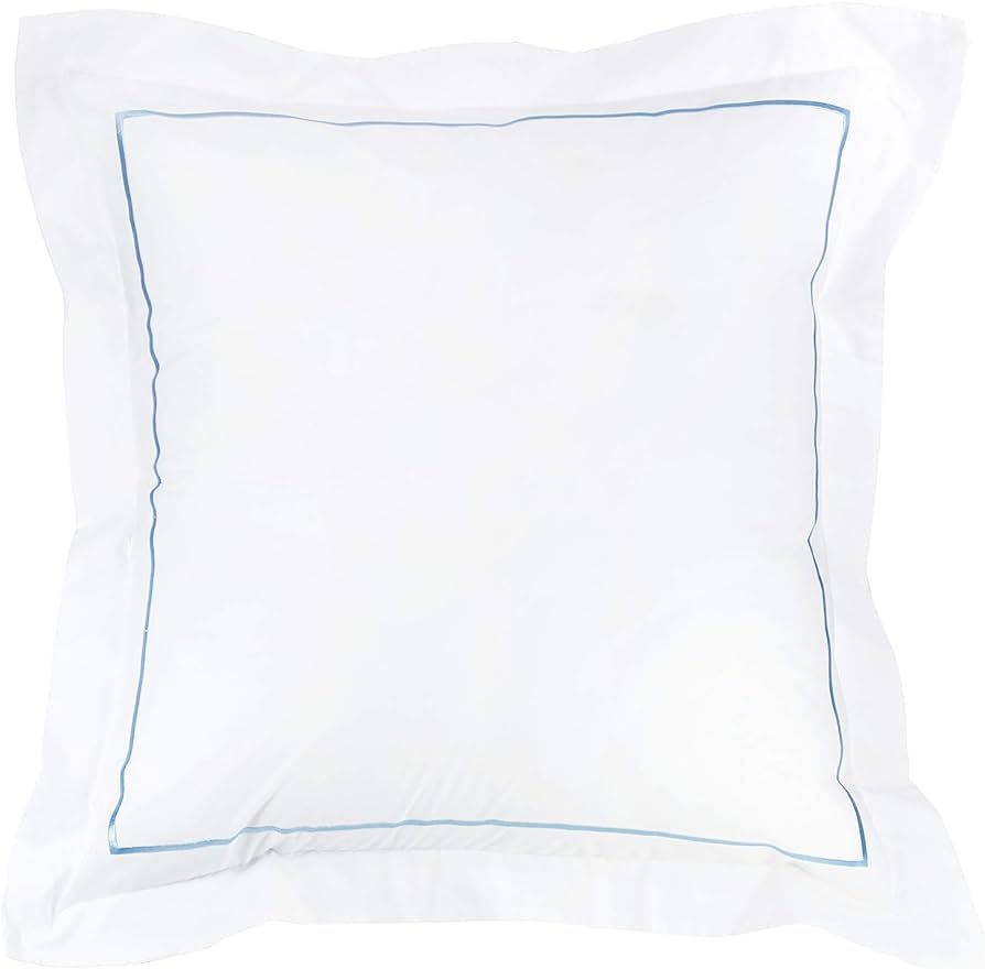 Melange Home Percale Cotton Single Stripe Embroidery, Euro(26x26) Sham Pair, Blue on White | Amazon (US)