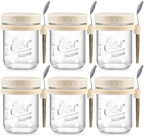 6 Pack Overnight Oats Containers with Lids and Spoons, 16 oz Glass Mason Overnight Oats Jars, Lar... | Amazon (US)