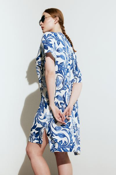 Viscose Tunic Dress - White/blue floral - Ladies | H&M US | H&M (US + CA)