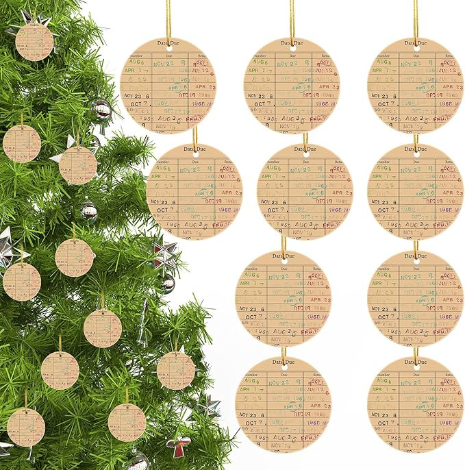 10 Pieces Library Due Date Card Christmas Tree Ornament Vintage Reproduction Stamped Library Orna... | Amazon (US)
