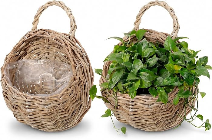 DOITOOL 2 Pcs Hanging Wicker Baskets for Wall, Semi Circular Rattan Hanging Planter Woven Flat Ba... | Amazon (US)