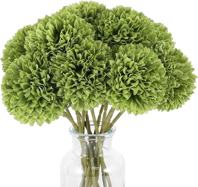 12 Pcs Artificial Chrysanthemums Flowers Green Flowers Silk Fake Mums Flowers for St Patricks Day... | Amazon (US)