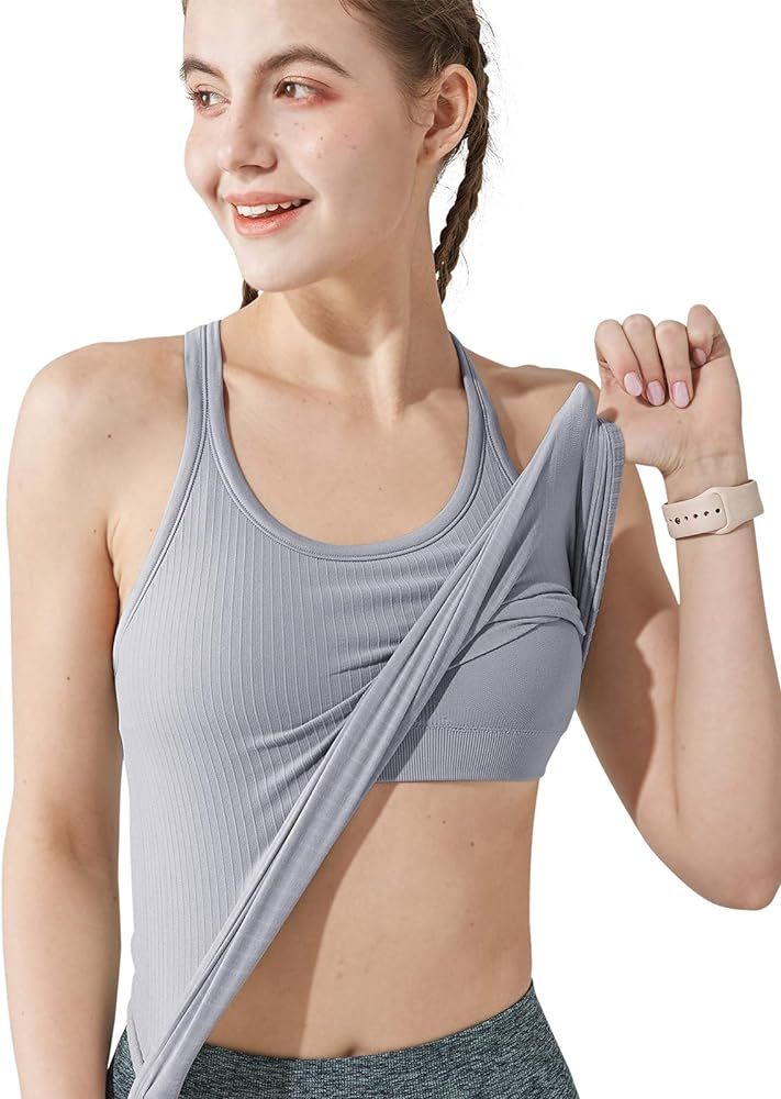 Yoga Racerback Tank Top for Women with Built in Bra,Women's Padded Sports Bra Fitness Workout Run... | Amazon (US)