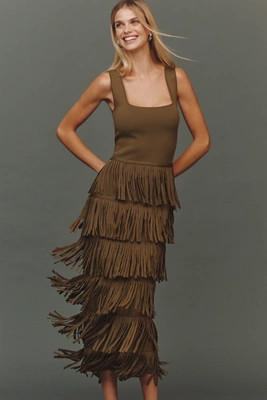 Endless Rose Square-Neck Fringe Slim Maxi Dress | Anthropologie (US)