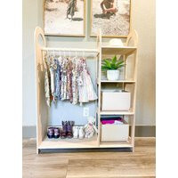 Montessori Furniture Handmade Wooden Clothing Rack For Kids Wardrobe Closet Toddler Dress Up Storage | Etsy (US)