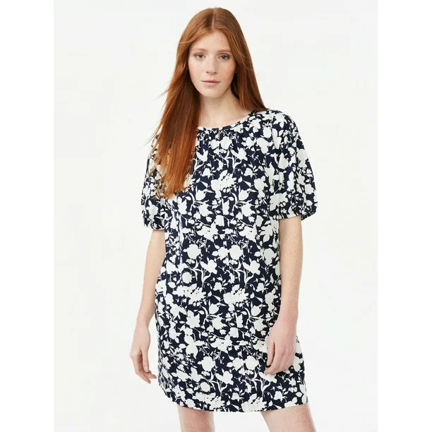 Free Assembly Women's Shirred Neck Mini Dress with Short Sleeves - Walmart.com | Walmart (US)