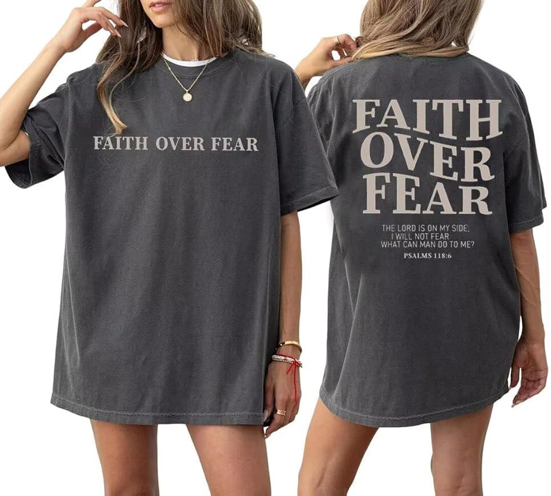 Christian Oversized Shirt for Women Faith Bible Verse Graphic Tee Top Vacation Summer Casual Boho... | Amazon (US)