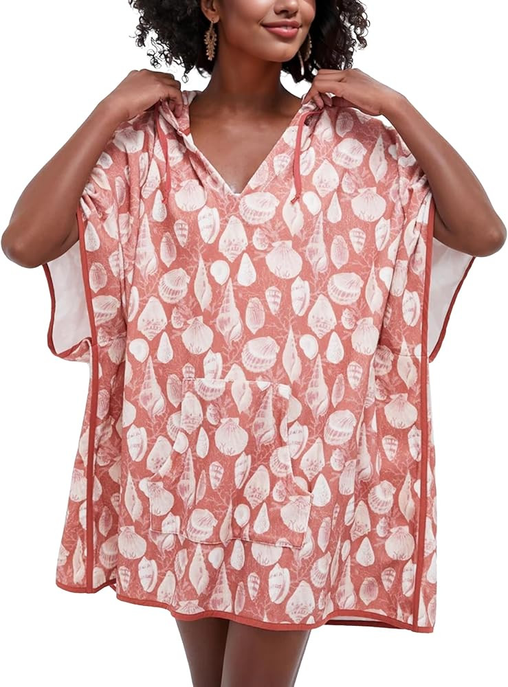 Women's Summer Terry Cloth Beach Swimsuit Cover Up Hooded V Neck Swimwear Dress Resort Wear with ... | Amazon (US)