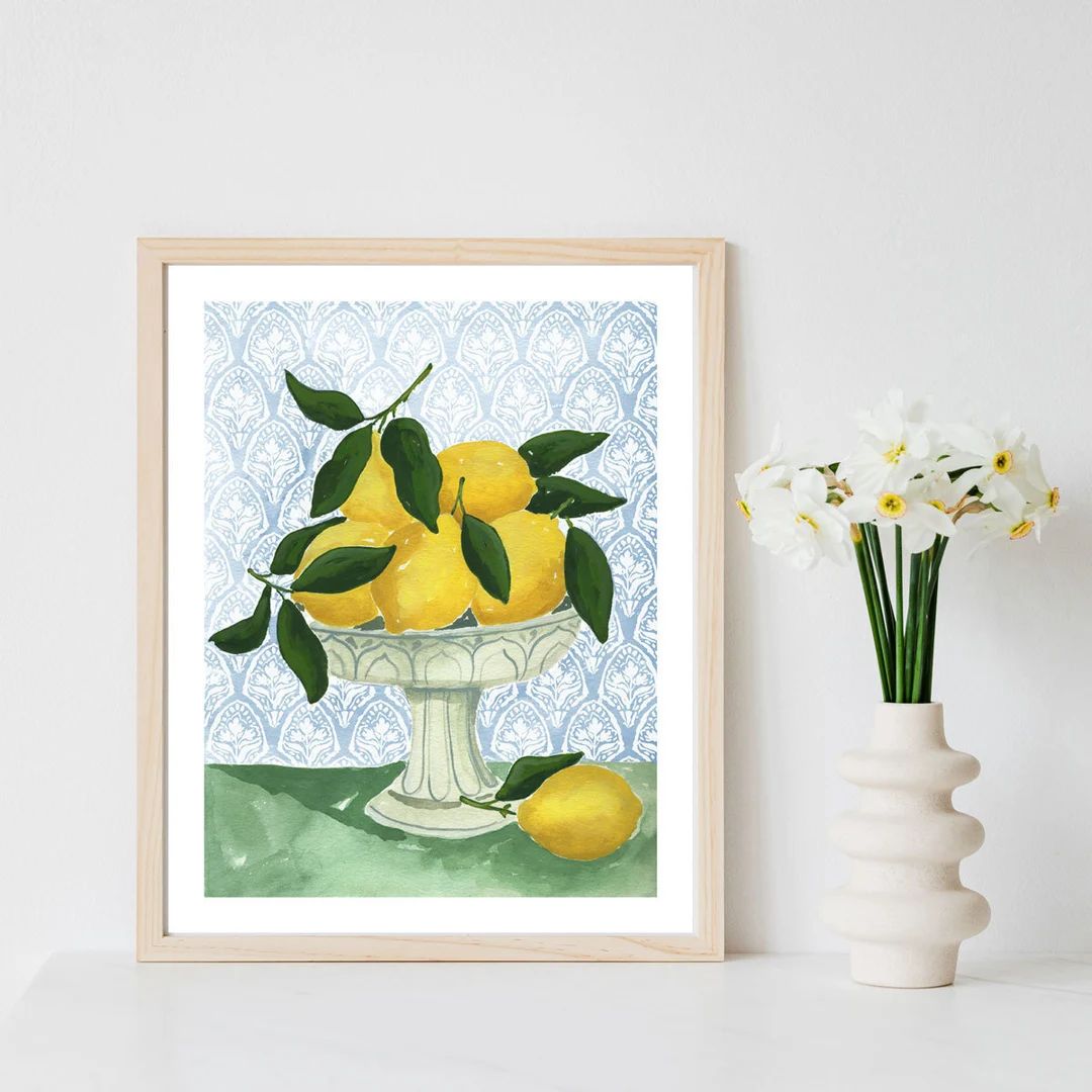 Lemons Print Lemon Art Print Watercolor Bowl of Lemons Kitchen - Etsy | Etsy (US)