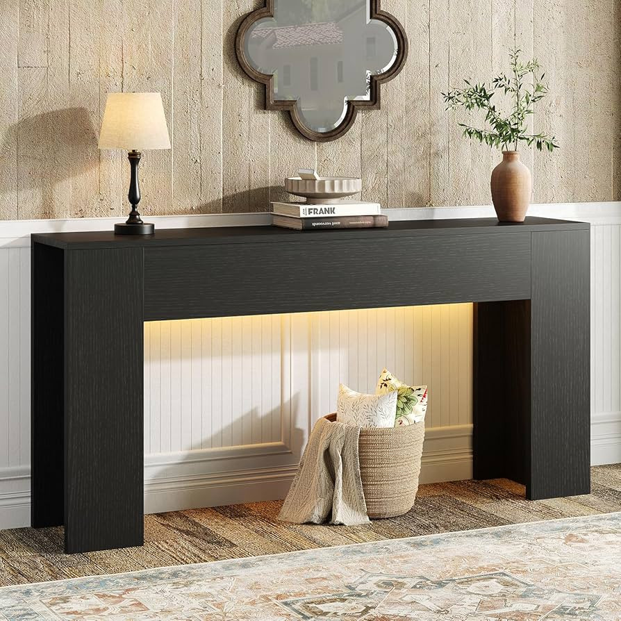 UNIQUITE 63-Inch Long Console Table with RGB LED Lights, Extra Wide and Thick Sofa Table Behind C... | Amazon (US)