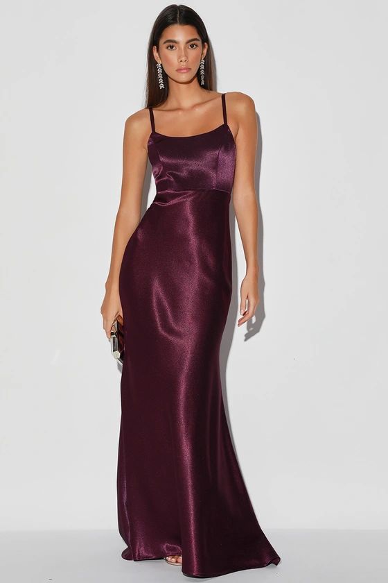 Make You Shine Dark Purple Satin Mermaid Maxi Dress | Lulus (US)
