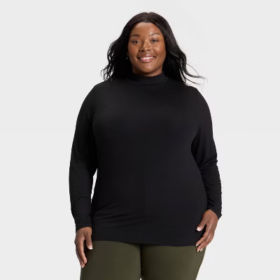 Women's Slim Fit Long Sleeve Mock Turtleneck T-Shirt - Ava & Viv™ | Target