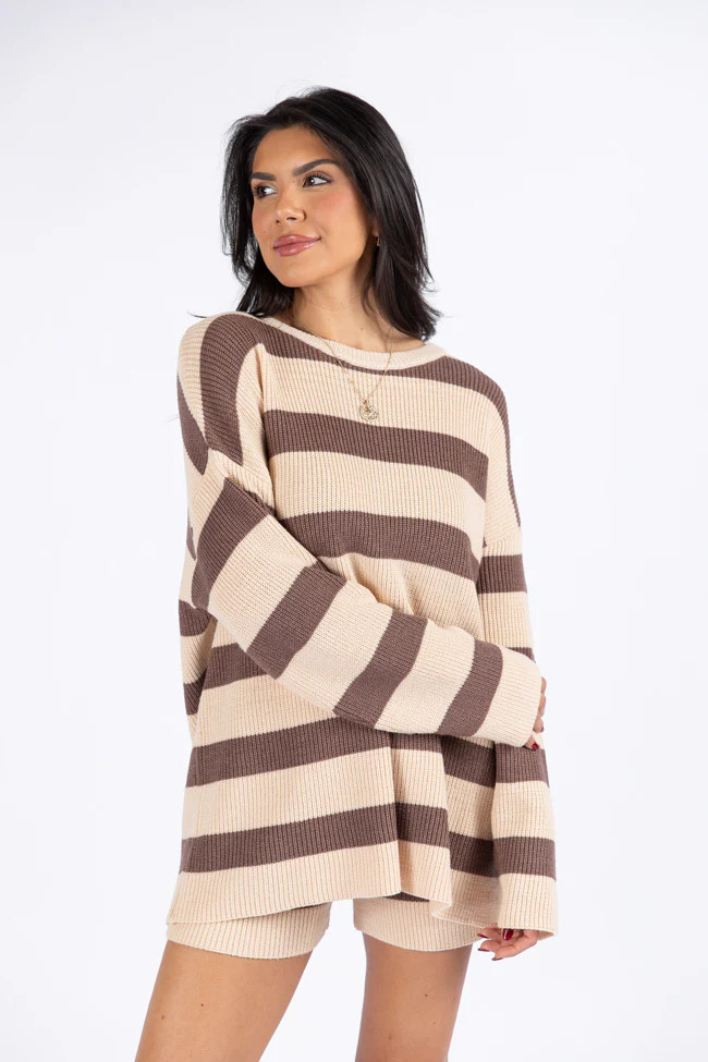 Sign Of The Times Brown and Tan Striped Sweater Set DOORBUSTER | Pink Lily