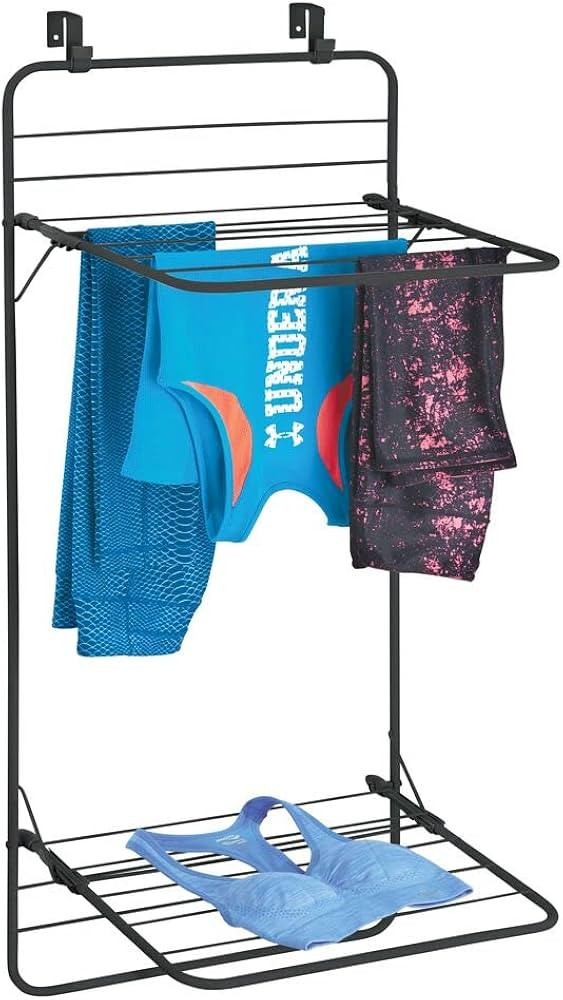 mDesign Steel Collapsible Over The Door, Hanging Laundry Dry Rack Clothes Organizer, 2 Tiers - fo... | Amazon (US)