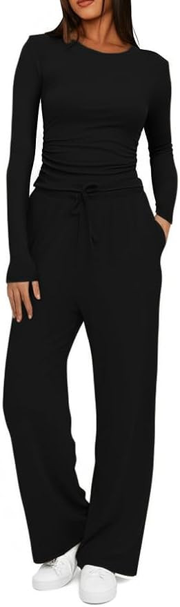 Arolina Two Matching Sets Airport Outfits for Women 2025 Travel Outfits Elasticity Crop Top & Eas... | Amazon (US)