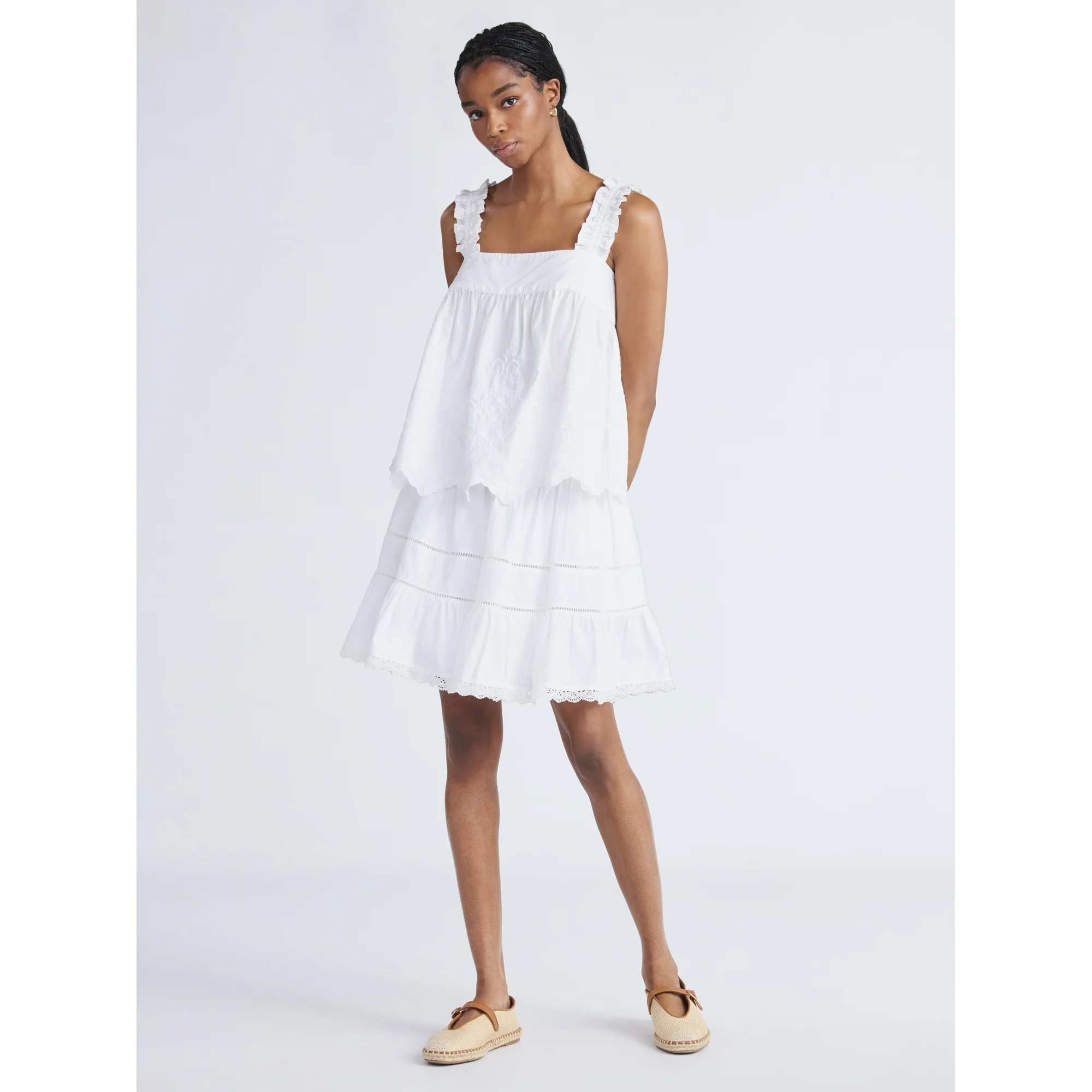 Free Assembly Women's Tiered Cotton Eyelet Mini Skirt, Sizes XS-XXL | Walmart (US)