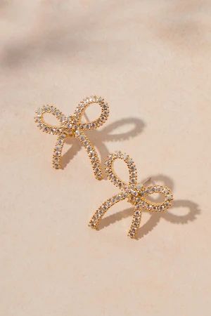 18K Gold Crystal Bow Earrings | Altar'd State | Altar'd State