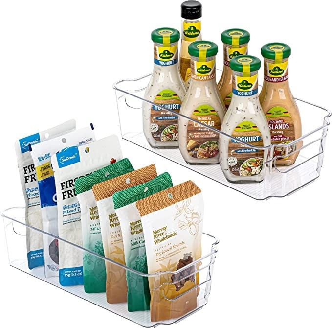 HOOJO Refrigerator Organizer Bins - 2pcs Clear Plastic Bins For Fridge, Freezer, Kitchen Cabinet,... | Amazon (US)