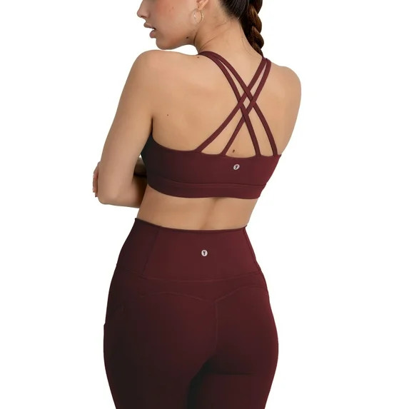 YITTY Active Women's UltraLuxe Strappy Medium Impact Bra, Athleisure, 4-Way-Stretch, Burgundy, M | Walmart (US)