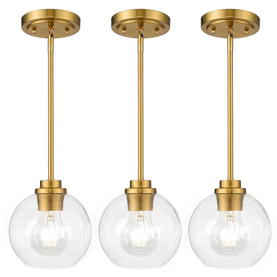 Pendant Lights Kitchen Island, Modern Gold Pendant Light with Clear Glass, 7 Inch Farmhouse Hangi... | Amazon (US)