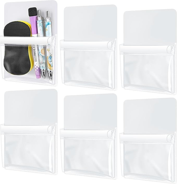 6 Pcs Magnetic Pockets Pen Marker Holders, Whiteboard Magnetic Pouches 4.7 x 6.5 Clear File Holde... | Amazon (US)