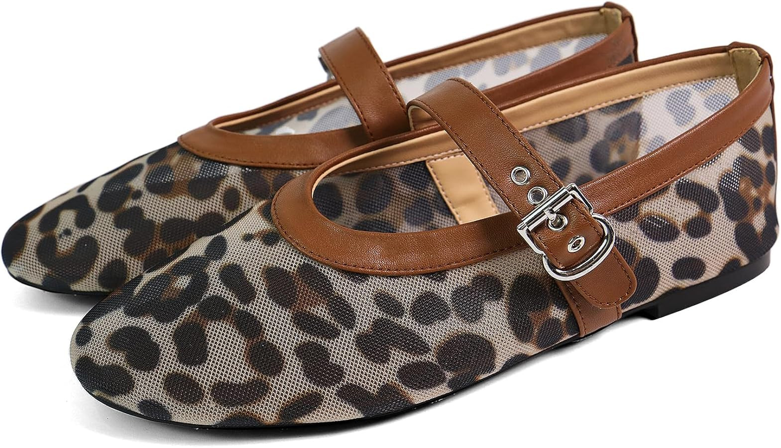 Mesh Ballet Flats for Women Round Toe Buckle Strap Wide Width Mesh Flats Casual Ballerina Shoes | Amazon (US)