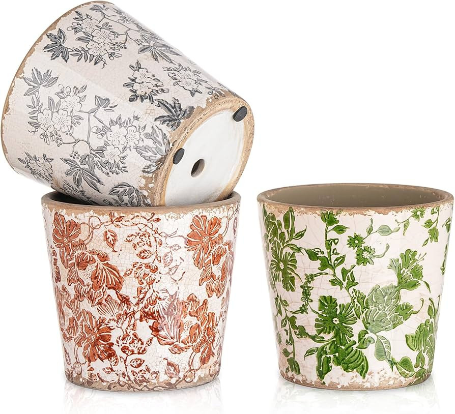 Sungmor Vintage Ceramic Planter Set of 3 - Decorative Indoor & Outdoor Flower Pots with Drainage ... | Amazon (US)