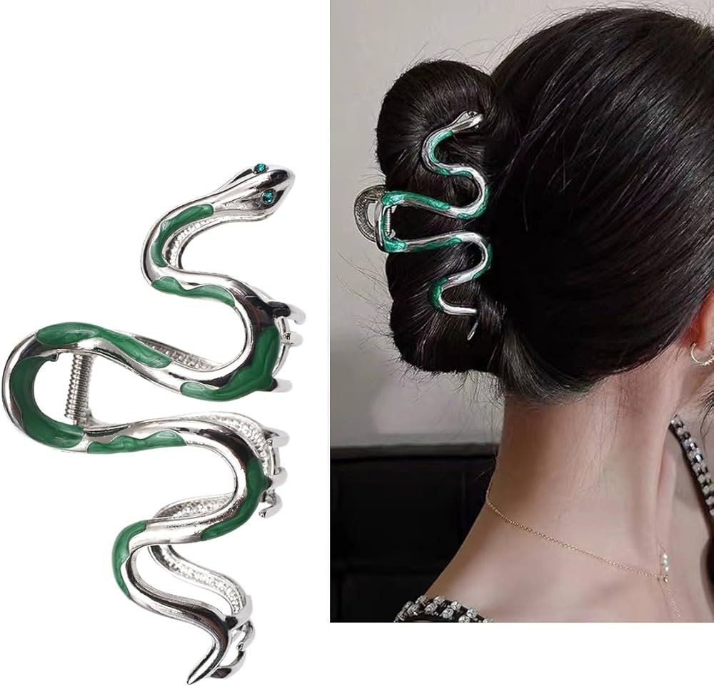 Fashionable Green Snake Design Metal Hair Claws Non Slip 4.3" Big Hair Claws Clips Halloween Goth... | Amazon (US)