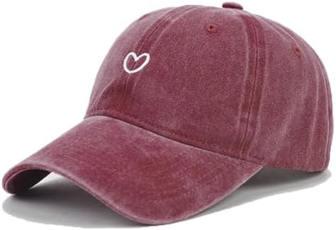 Cute Heart Hats for Women Vintage Washed Cotton Embroidered Baseball Cap Adjustable Low Profile D... | Amazon (US)