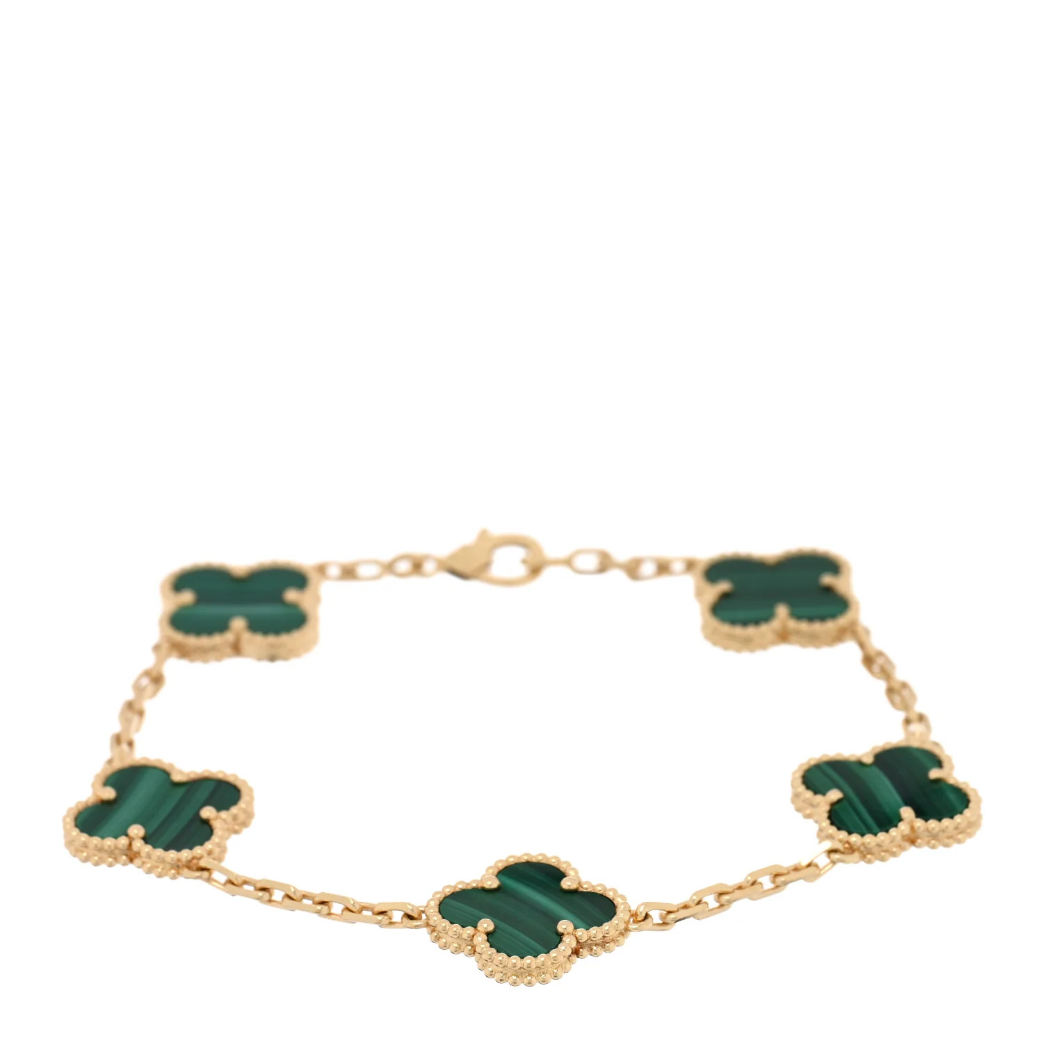18K Yellow Gold Malachite 5 Motifs Vintage Alhambra Bracelet | FASHIONPHILE (US)