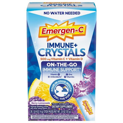 Emergen-C Immune + Crystals On-the-Go Immune Support Supplement Stick Packs - Berry Lemonade - 28ct | Target