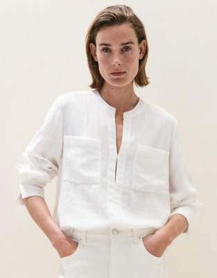 The White Company Relaxed Popover Shirt - with Chest Pockets, Porcelain, Size: S | The White Company UK & ROW