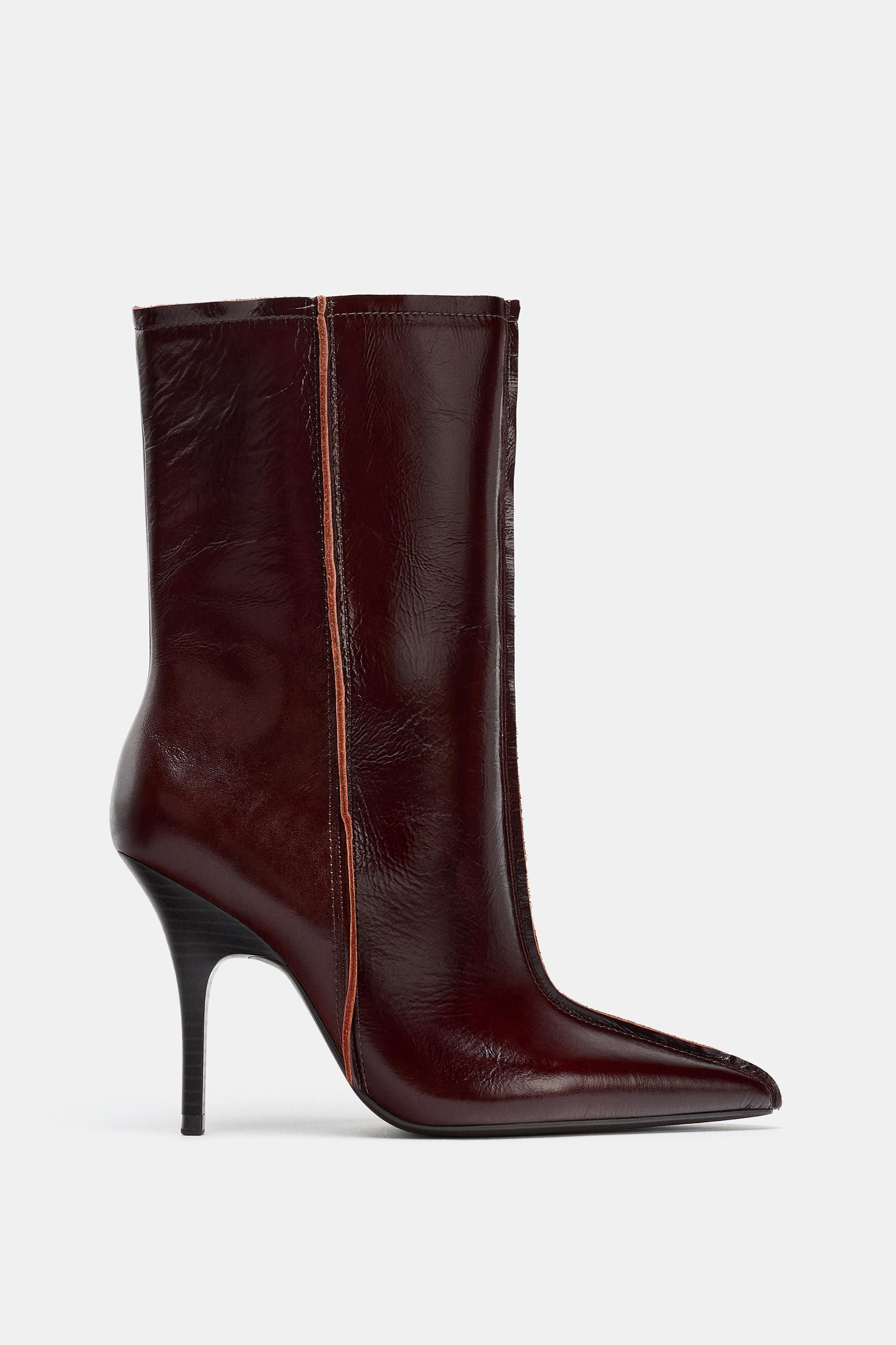 LEATHER POINTED ANKLE BOOTS | Zara Canada