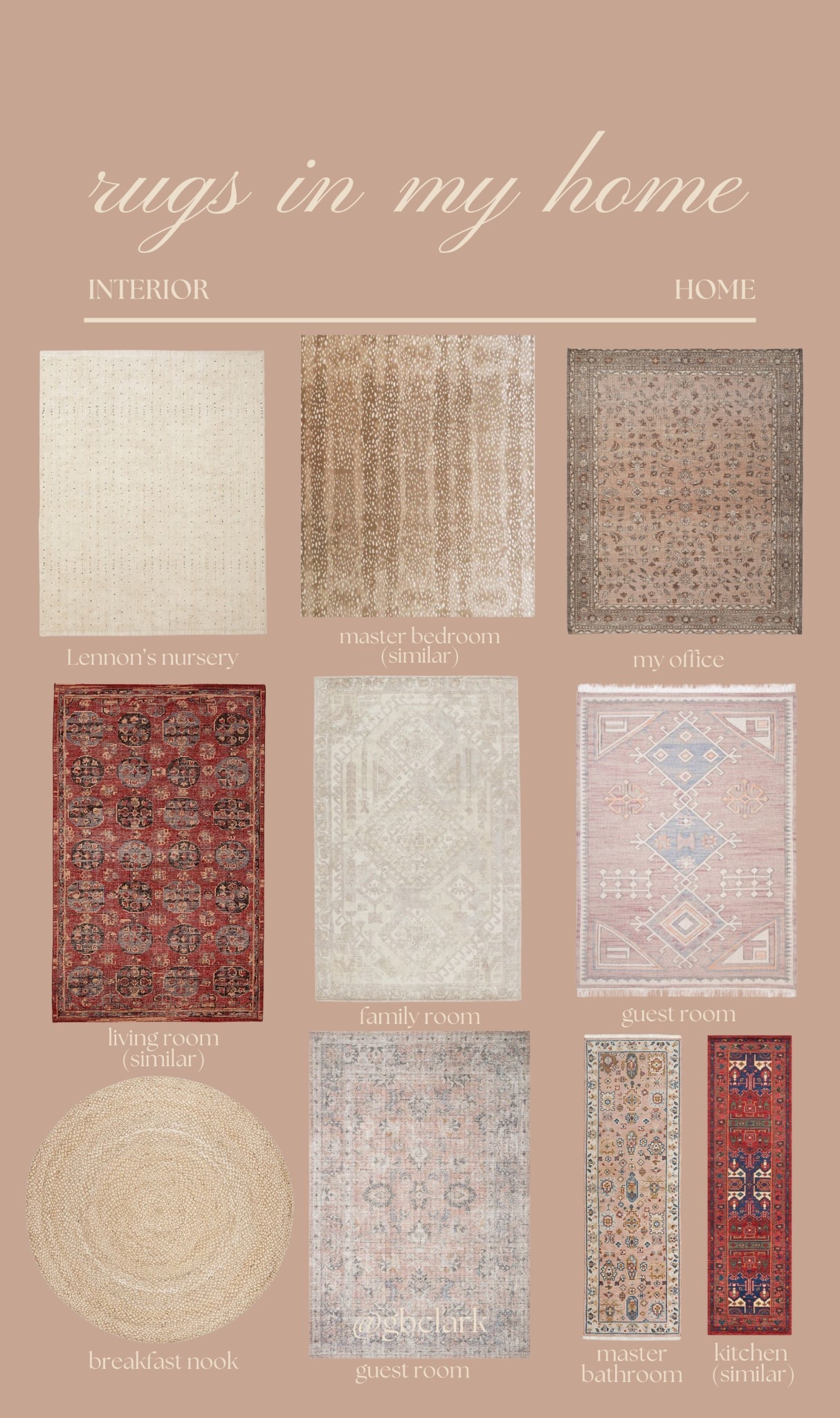 All the rugs and runners in my home!! A few are custom so linked similar, the rest are exact and I love them sm!!

#interior #home #livingroom #master #bathroom #modernorganic #neutralinterior