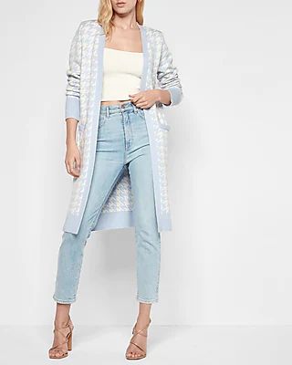 Metallic Houndstooth Print Duster Cardigan | Express