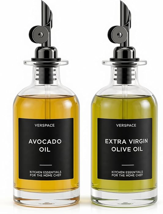 Clear Glass Olive Oil Dispenser Bottles For Kitchen - 2 Pack - 12oz Includes 42 Labels, Soy Sauce... | Amazon (US)