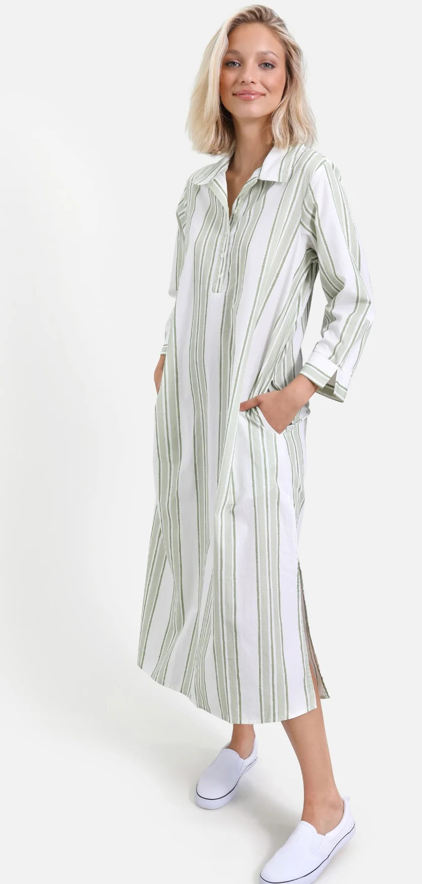 Sara Dress – Green Stripe | navyBLEU LLC