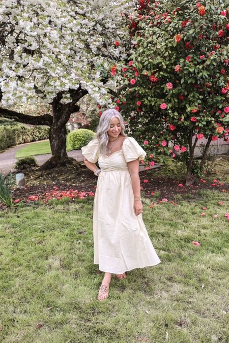 Mother’s Day outfit inspo, pastel yellow puff sleeve midi dress
Pink blush code: MICAH.JULIET25OFF for 25% off Sitewide 🤩

Dress: size small
Shoes: tts size 6 

#LTKunder100 #LTKSeasonal #LTKsalealert