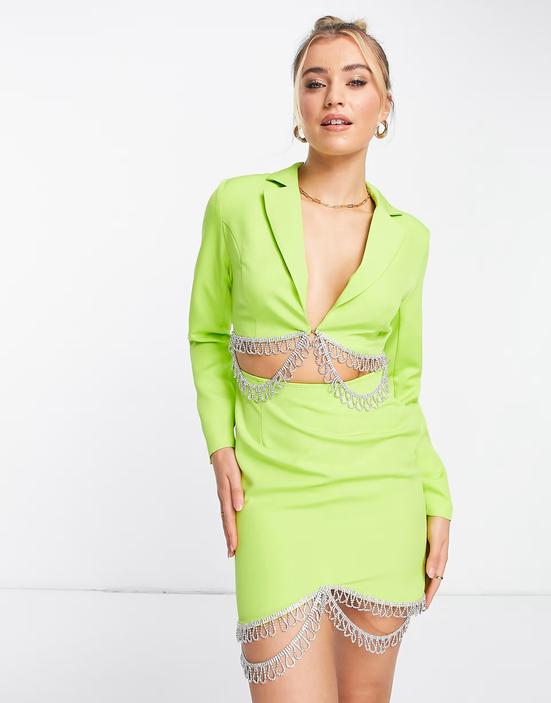 Band Of Stars premium embellished blazer dress in lime | ASOS (Global)