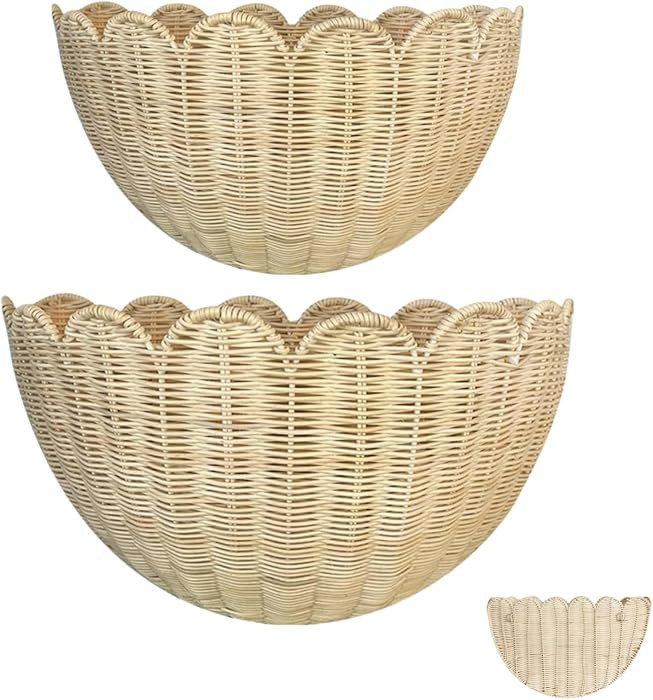 Scalloped Wall Basket,Hand Woven Hanging Wicker Wall Baskets Set, 16 x 10 x 7 & 14 x 8 x 6 Inch S... | Amazon (US)