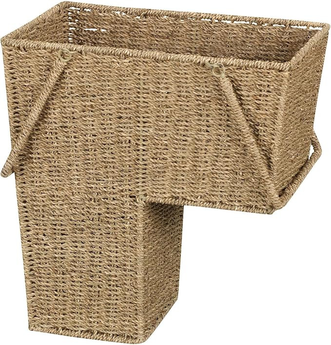 Household Essentials Wicker Stair Basket with Handles, Handwoven Seagrass, Natural | Amazon (US)