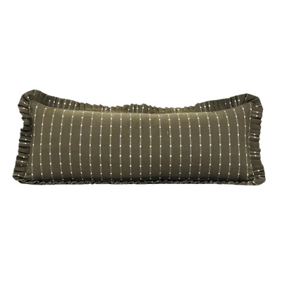 Ruffle Bolster Pillow Cover Dark Olive Green White Embroidery | luxe bCO