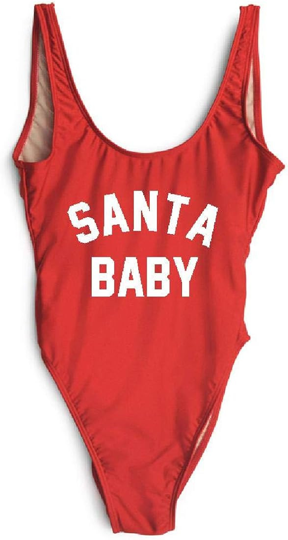 LUXXY Women Santa Baby One Piece Swimwear Christmas Party Sexy Bodysuit Swimsuit | Amazon (US)