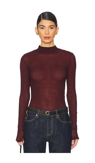 Mixed Mesh Turtleneck in Deep Burgundy | Revolve Clothing (Global)