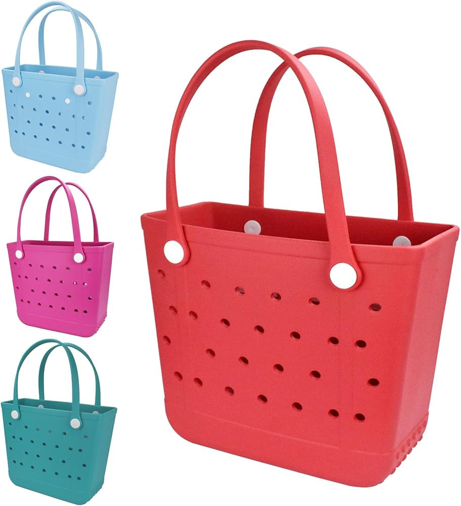 Medium Beach Bag, Waterproof Rubber Beach Bag, Washable Open Tote Bag Durable Tote Travel Bags fo... | Amazon (US)