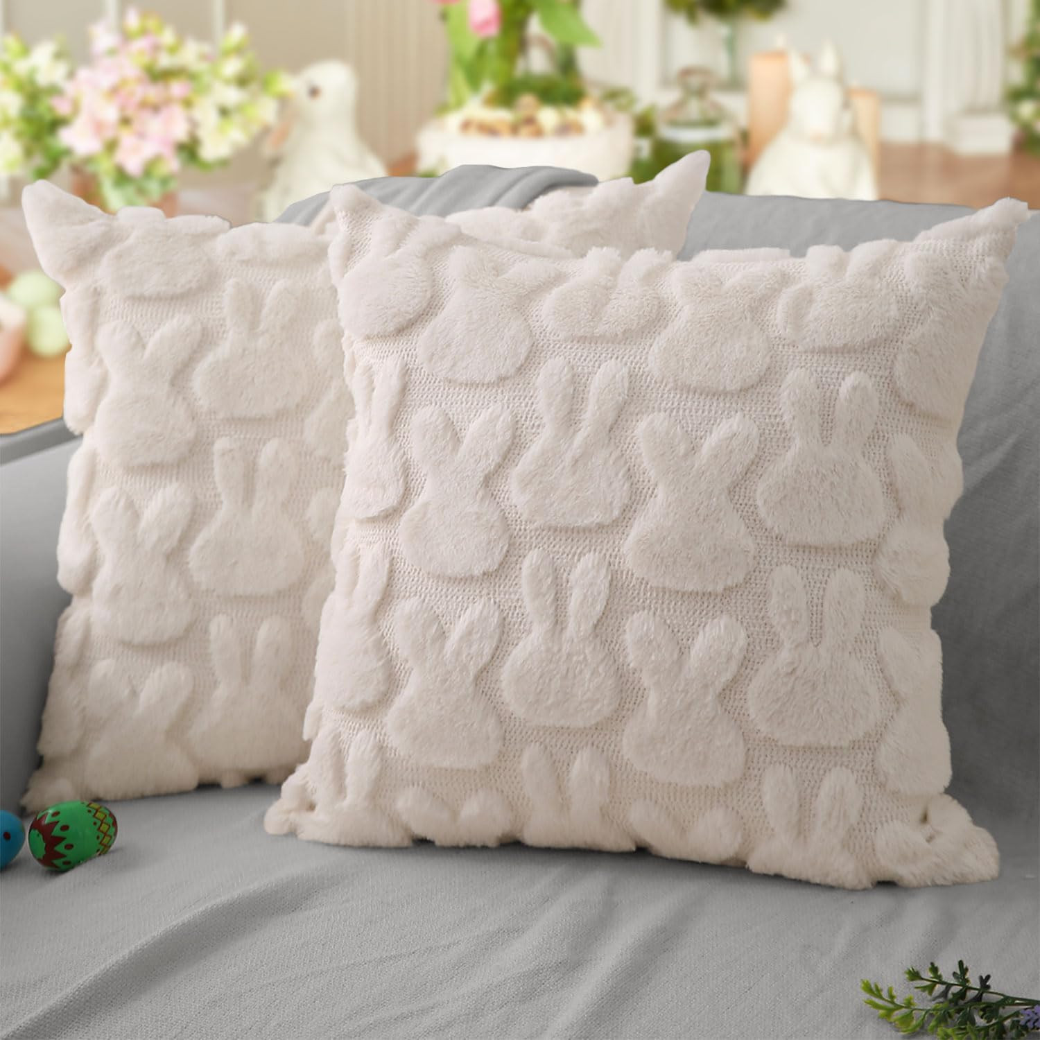 DFXSZ Easter Pillow Covers 18x18 inch Set of 2 Easter Decoration Cream White Rabbit Soft Plush Fa... | Amazon (US)
