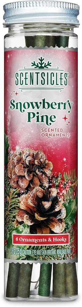 Scentsicles Snowberry Pine Scented Christmas Ornaments with Hooks - 1 Bottle (6 Sticks Total) | Amazon (US)