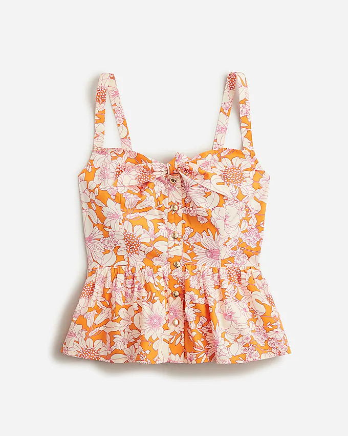 Tie-front button-up peplum top in floral cotton poplin | J. Crew US