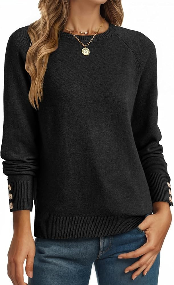 Dokotoo Womens Sweaters Casual Long Sleeve Fashion Crewneck Knit Solid Button Pullover Sweater Ju... | Amazon (US)